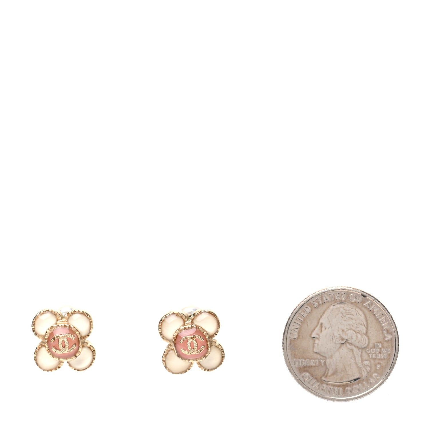 Chanel Enamel Flower CC Earrings Beige Pink 2 of 4