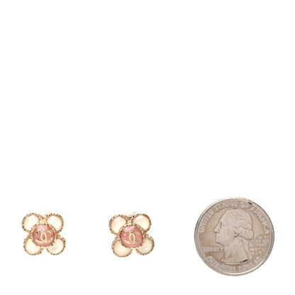 Chanel Enamel Flower CC Earrings Beige Pink 2 of 4