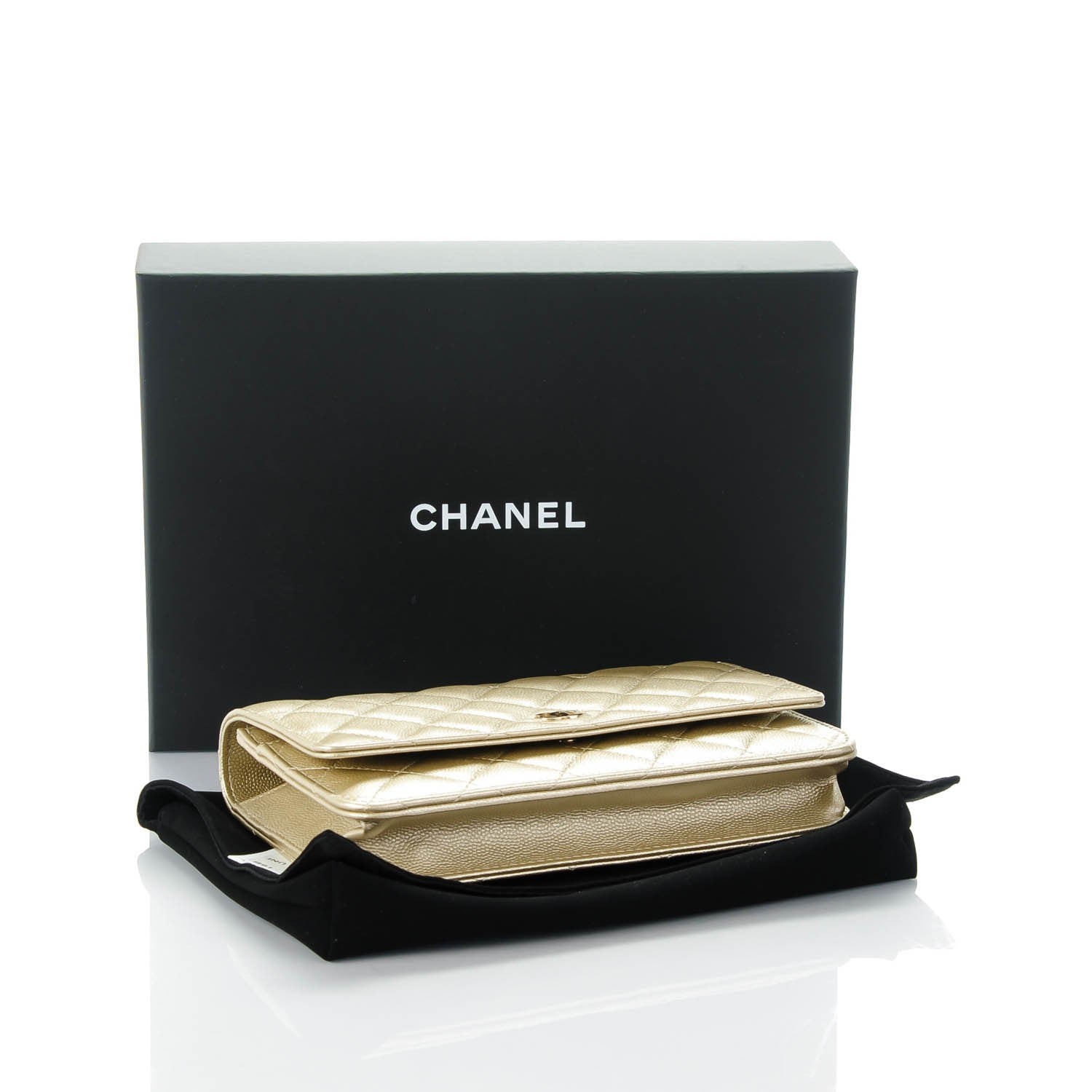 Chanel Pearly Caviar Quilted Wallet On Chain WOC Light Gold 4 of 8