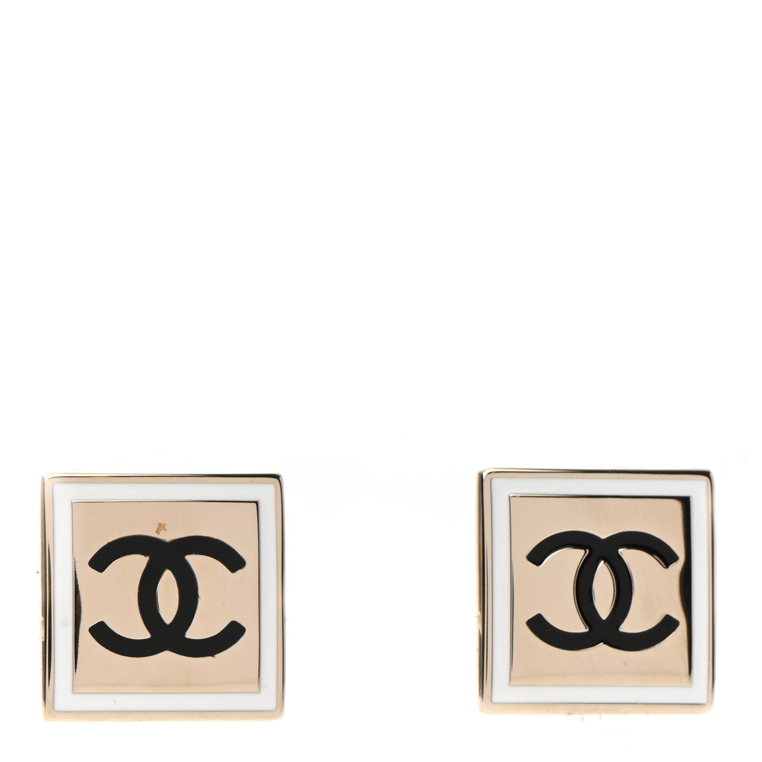 Chanel Metal Enamel CC Square Earrings Gold Black White 1 of 5