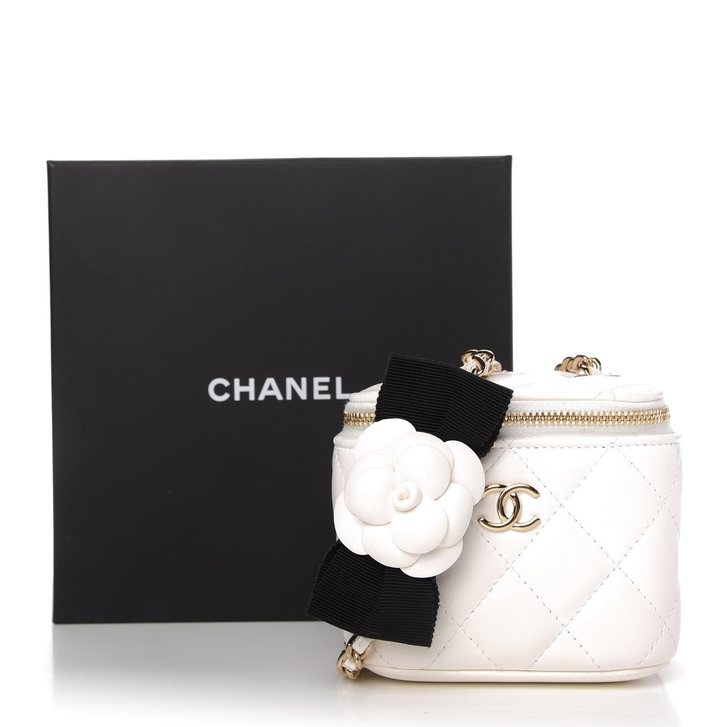 Lambskin Quilted My Chanel Lady Vanity Case With Chain White
