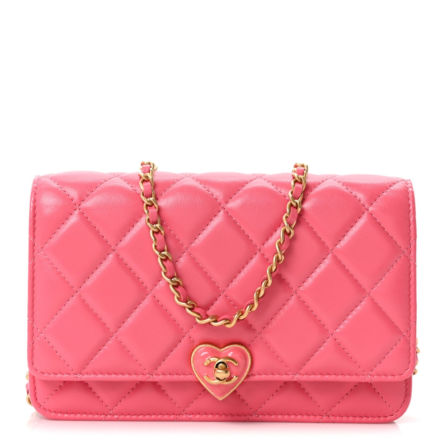 Lambskin Plexiglass Quilted Coco Love Wallet On Chain WOC Pink