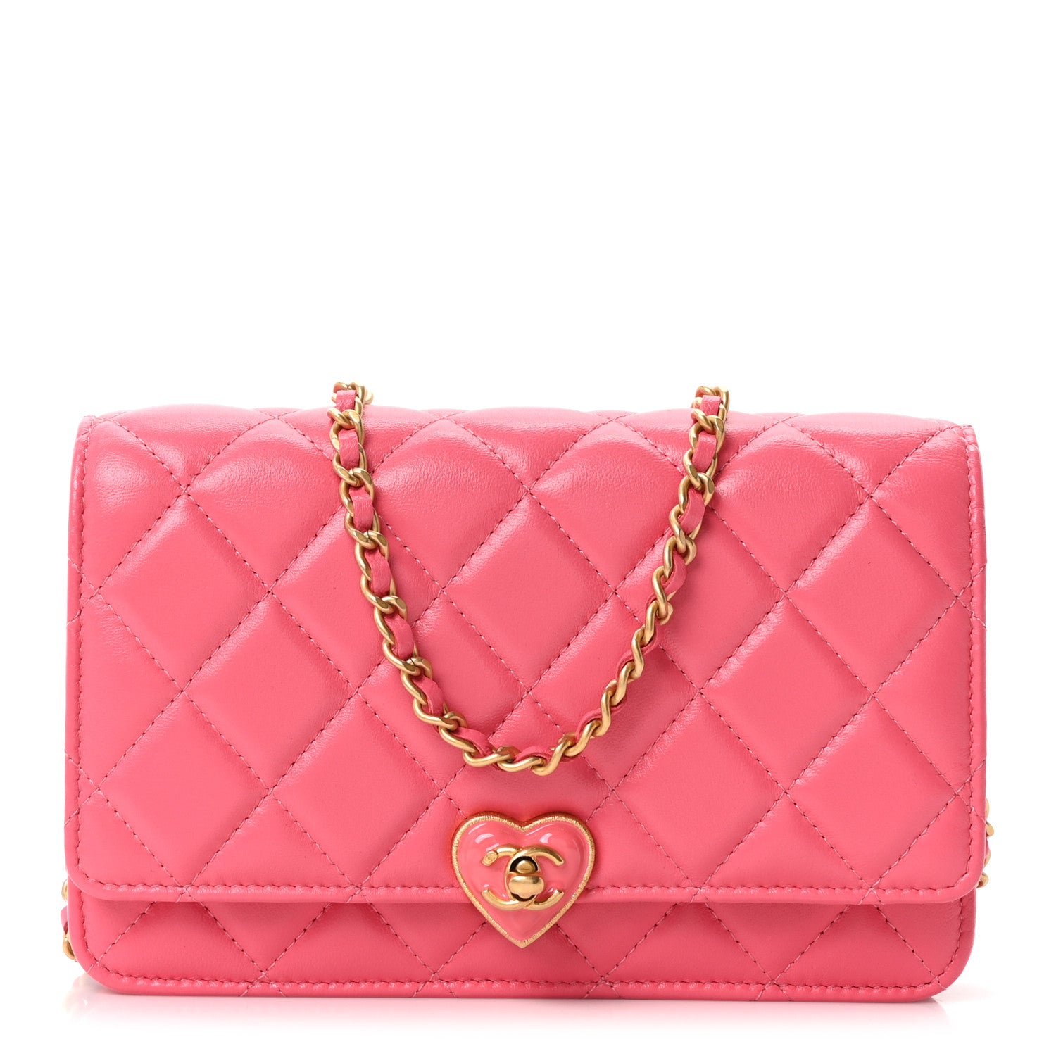 Chanel Lambskin Plexiglass Quilted Coco Love Wallet On Chain WOC Pink 1 of 12