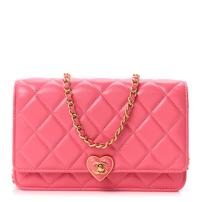 Chanel Lambskin Plexiglass Quilted Coco Love Wallet On Chain WOC Pink 1 of 12