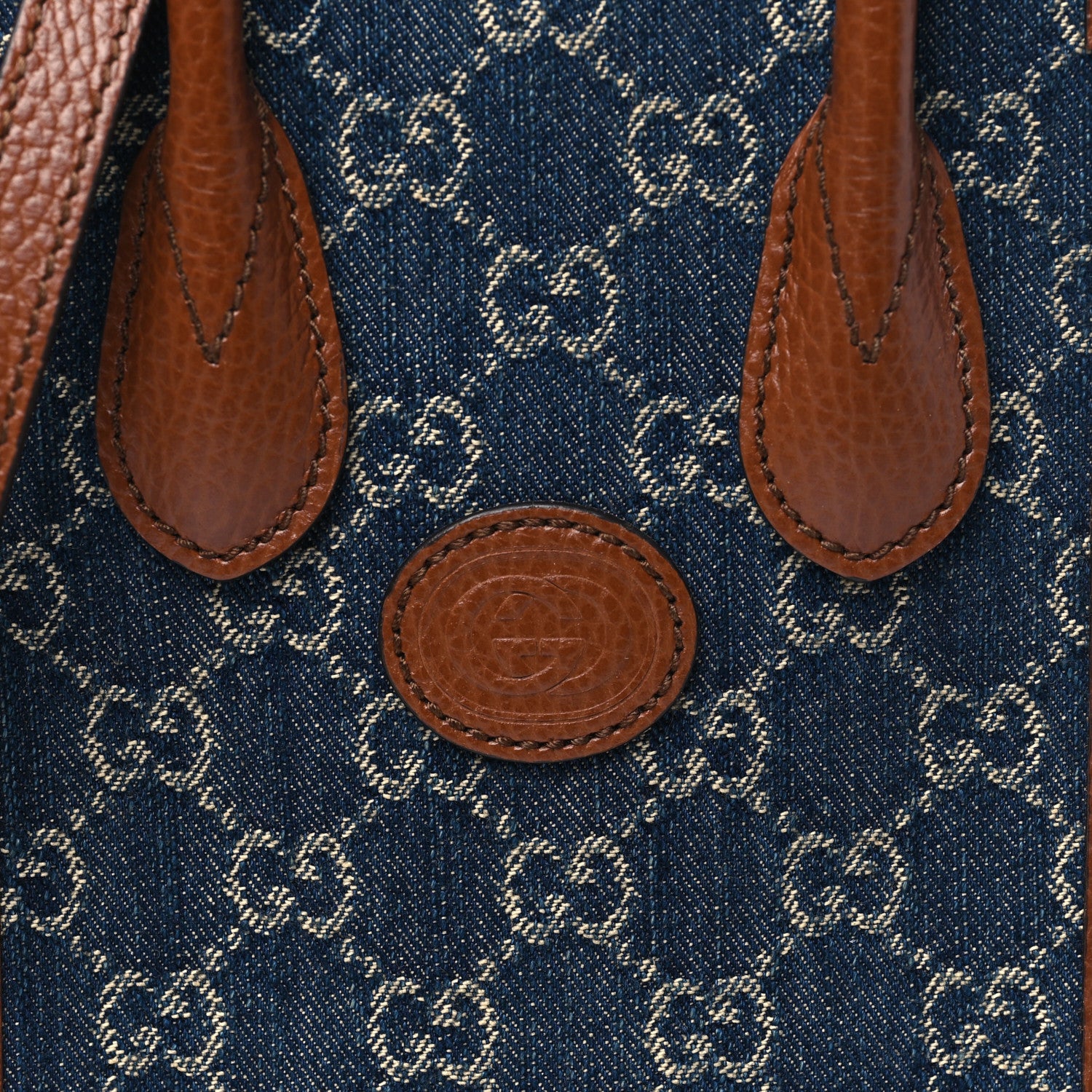 Gucci New Denim GG Monogram Dollar Calfskin Mini Retro Interlocking G Tote Bag Blue Tea Cuir Epilog 8 of 10