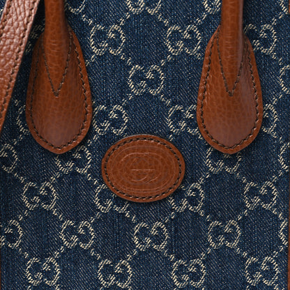 Gucci New Denim GG Monogram Dollar Calfskin Mini Retro Interlocking G Tote Bag Blue Tea Cuir Epilog 8 of 10