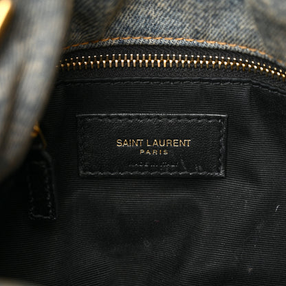 Saint Laurent Denim Quilted Toy Loulou Puffer Monogram Chain Satchel Blue Cinnamon 6 of 9