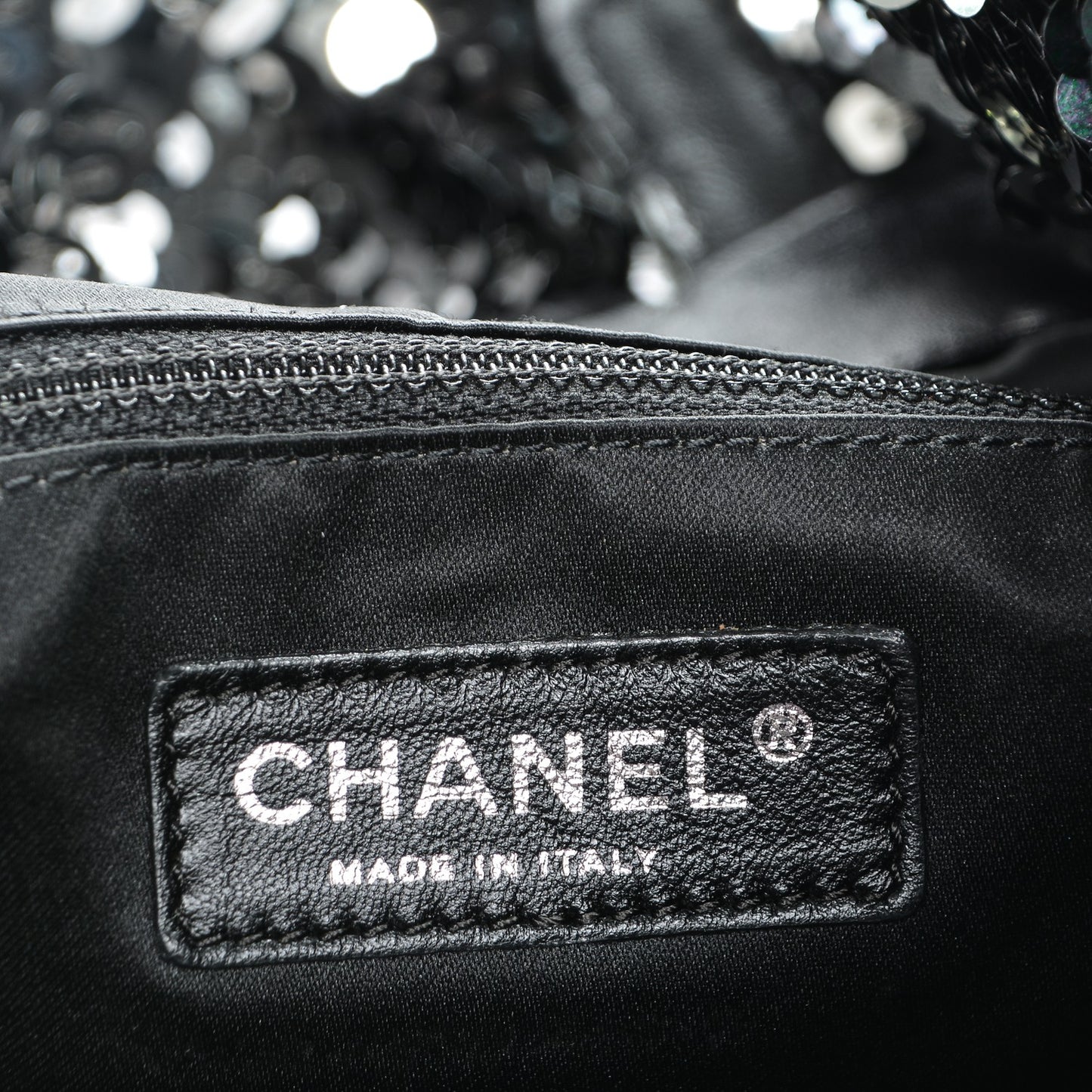Sequin Summer Night Drawstring Tote Black