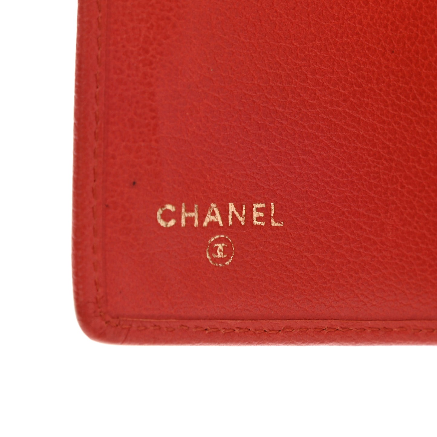 Goatskin Camellia Embossed Yen Wallet Red