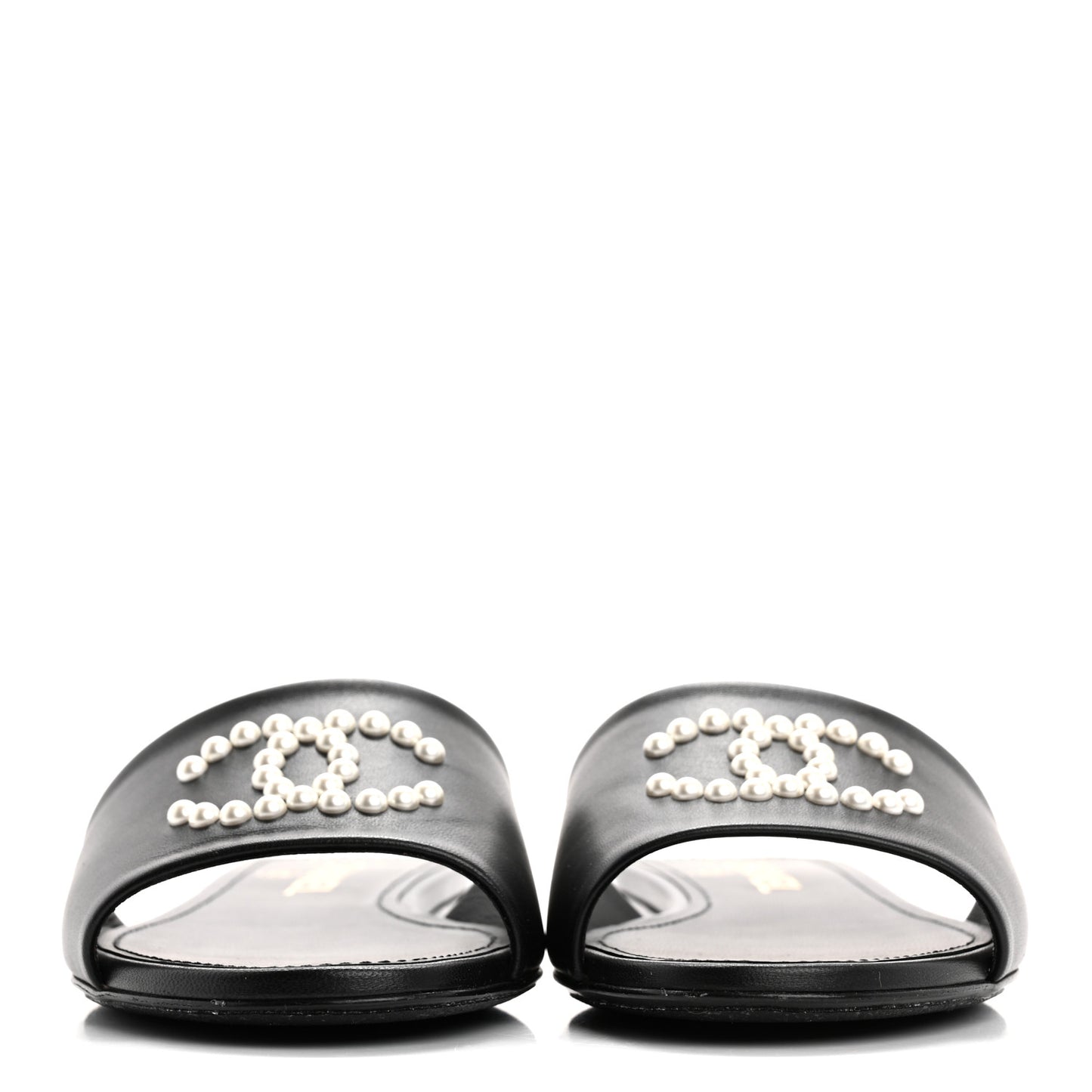 Lambskin Pearl CC Sandals 38.5 Black