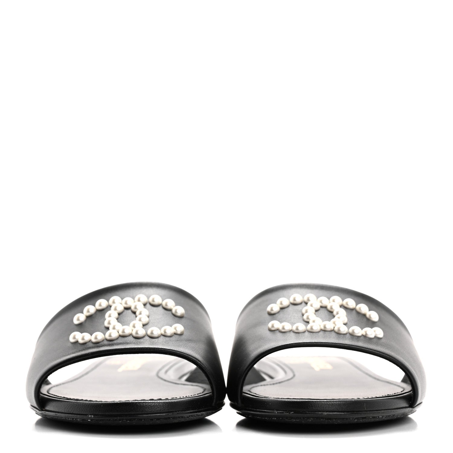 Chanel Lambskin Pearl CC Sandals 38.5 Black 3 of 8