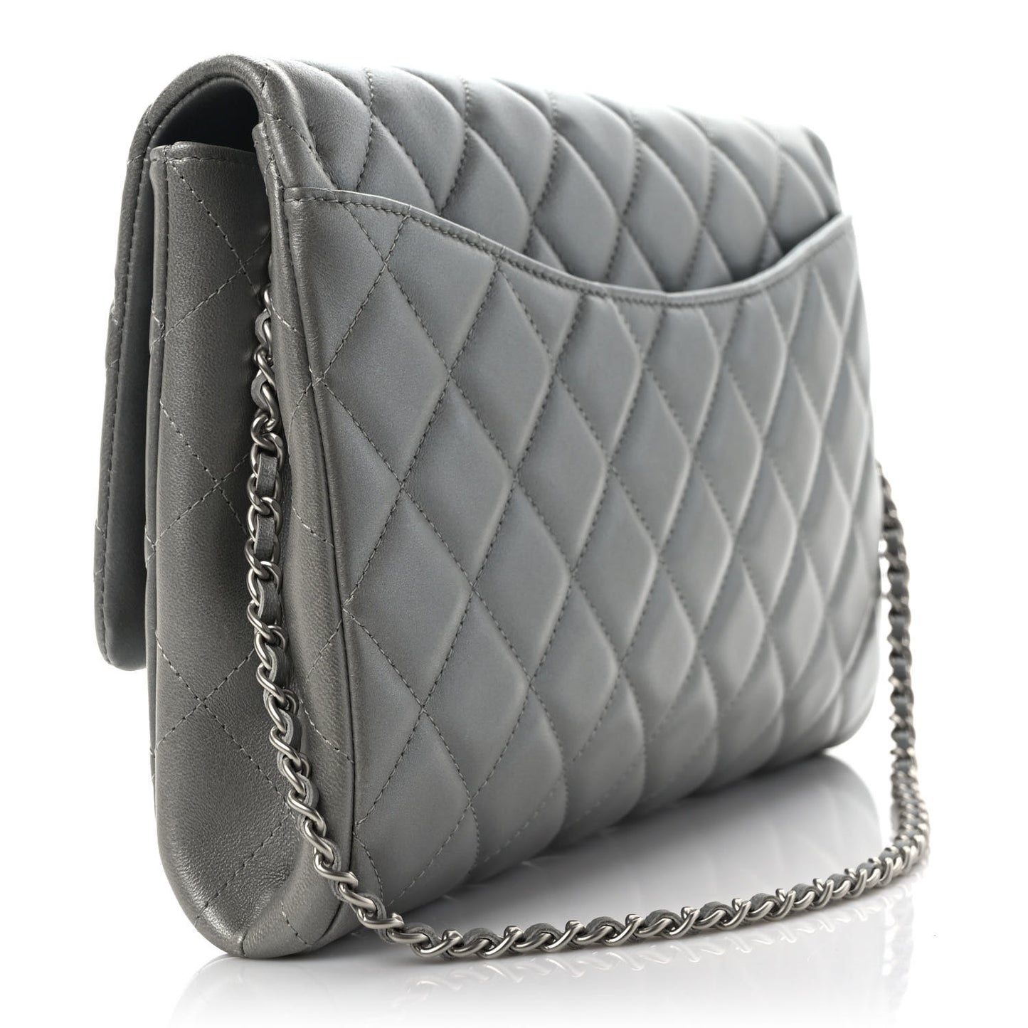 Lambskin Quilted Clutch With Chain Flap Grey