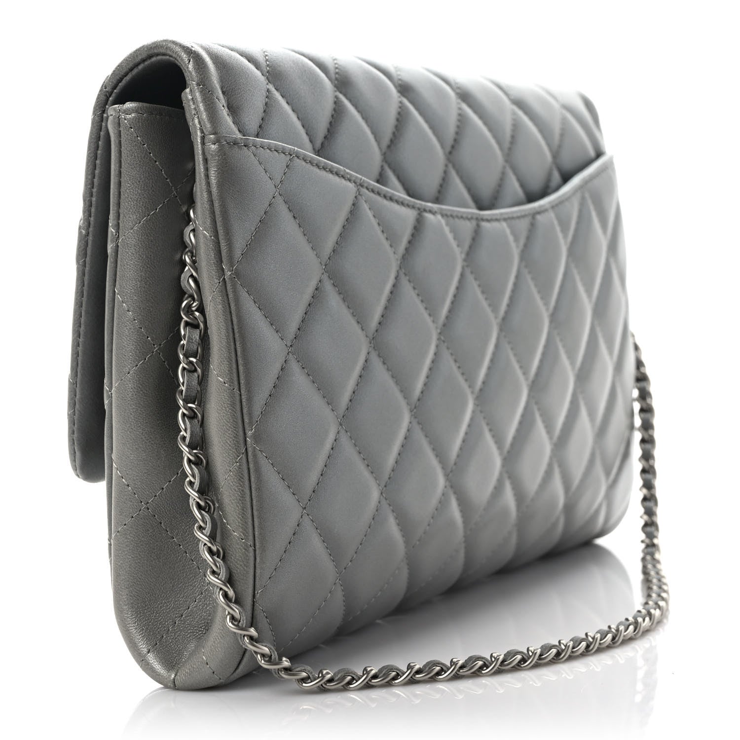Chanel Lambskin Quilted Clutch With Chain Flap Grey 3 of 9