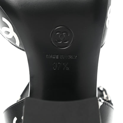 Chanel Lambskin Printed CC Sandals 37.5 Black White 6 of 9