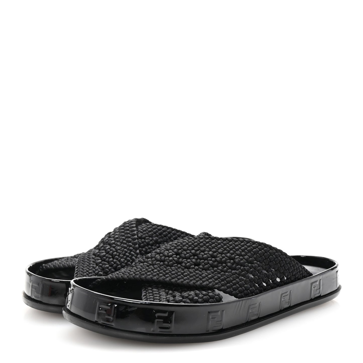 Raffia Rubber FF Woven Reflections Crisscross Slide Sandals 37 Black