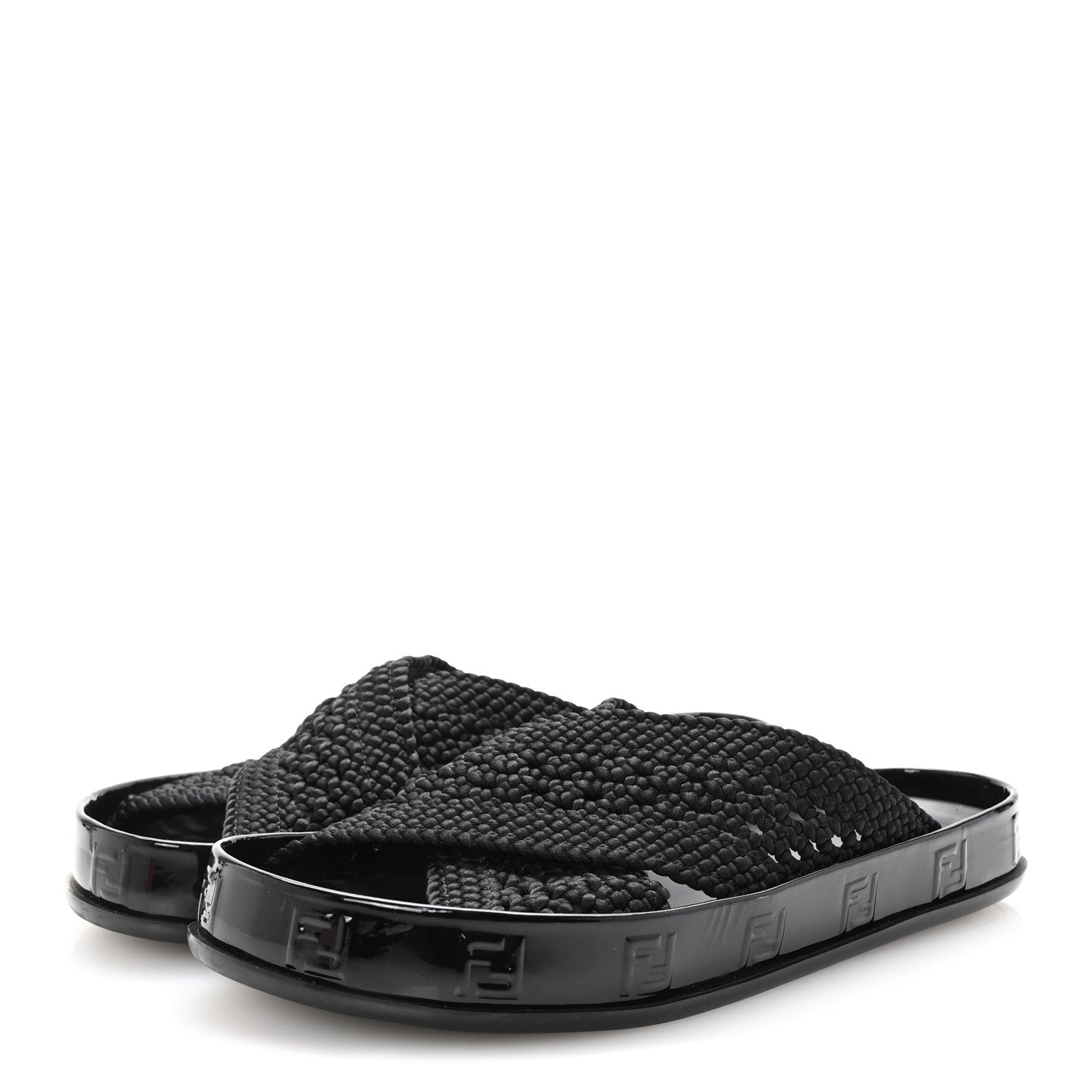 Fendi Raffia Rubber FF Woven Reflections Crisscross Slide Sandals 37 Black 4 of 8