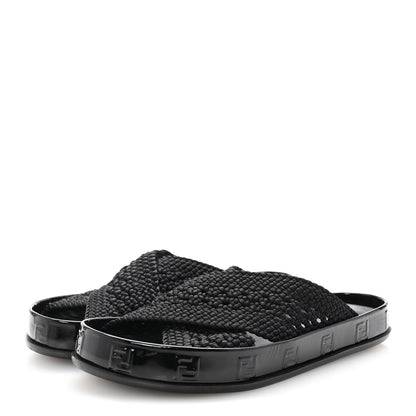 Fendi Raffia Rubber FF Woven Reflections Crisscross Slide Sandals 37 Black 4 of 8