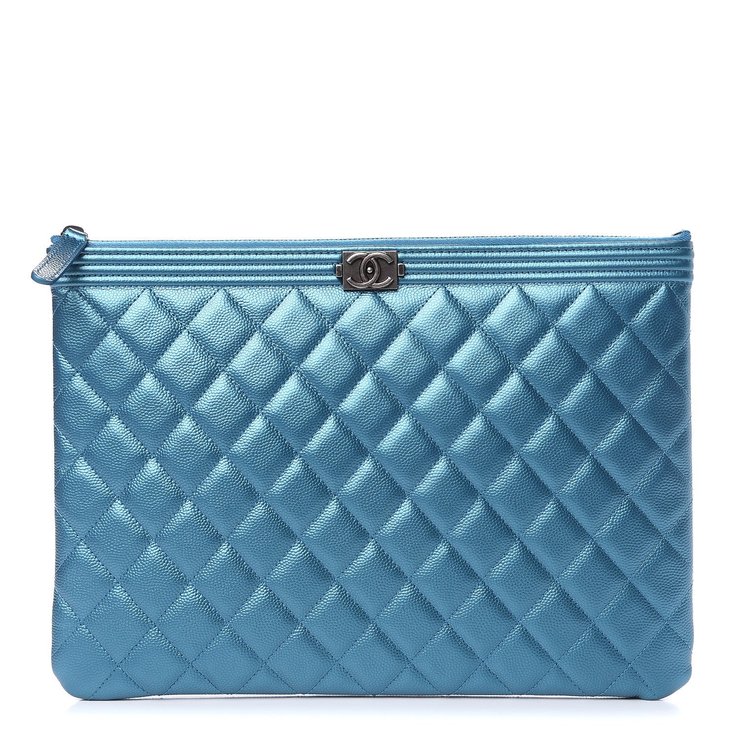 Chanel Metallic Caviar Quilted Medium Boy Cosmetic Case Turquoise 1 of 7