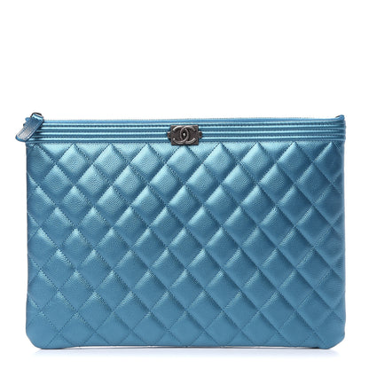 Chanel Metallic Caviar Quilted Medium Boy Cosmetic Case Turquoise 1 of 7