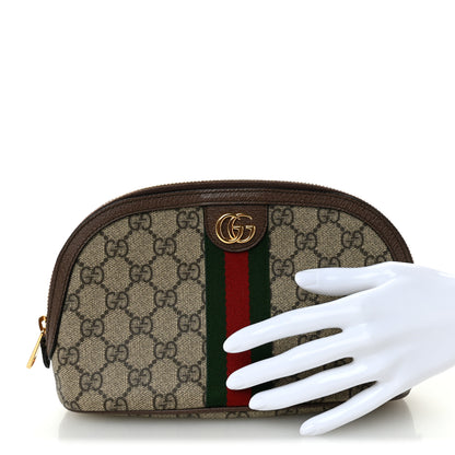 Gucci GG Supreme Monogram Textured Calfskin Web Large Ophidia Cosmetic Case Beige Ebony New Acero 2 of 7