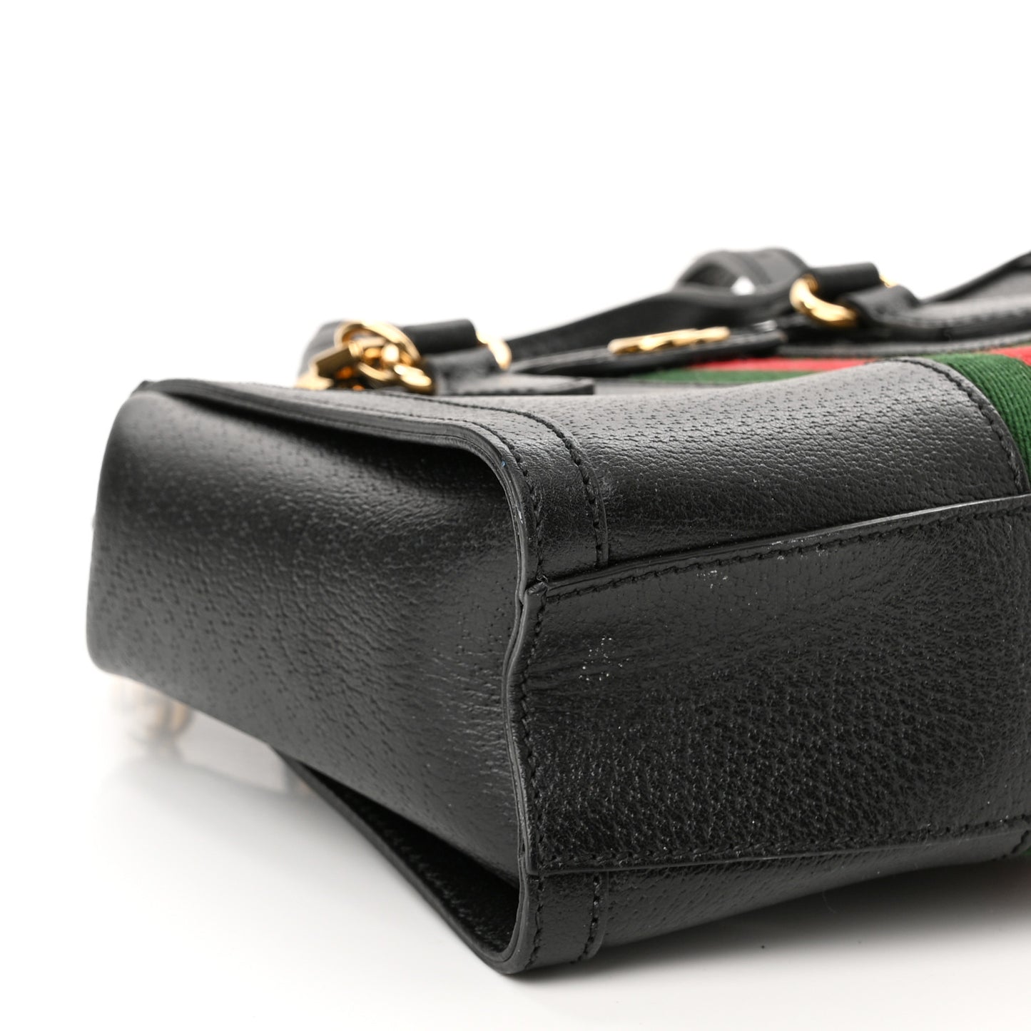 Textured Calfskin Web Small Ophidia Tote Bag Black