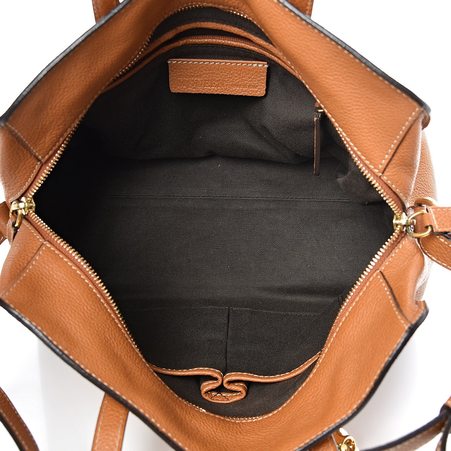 Pebbled Calfskin Small Skull Padlock Zip Around Tote Tan