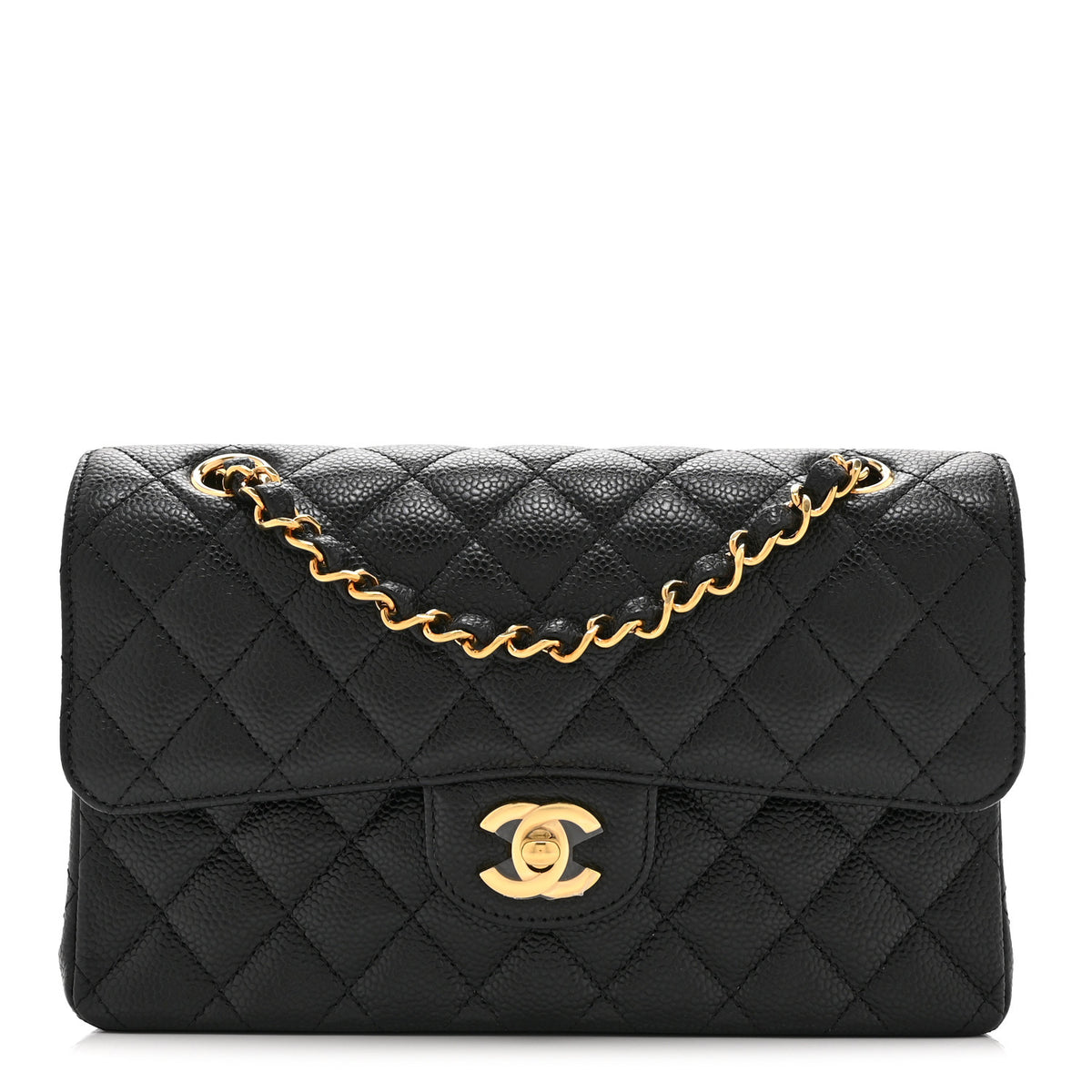 Caviar Quilted Small Double Flap Black