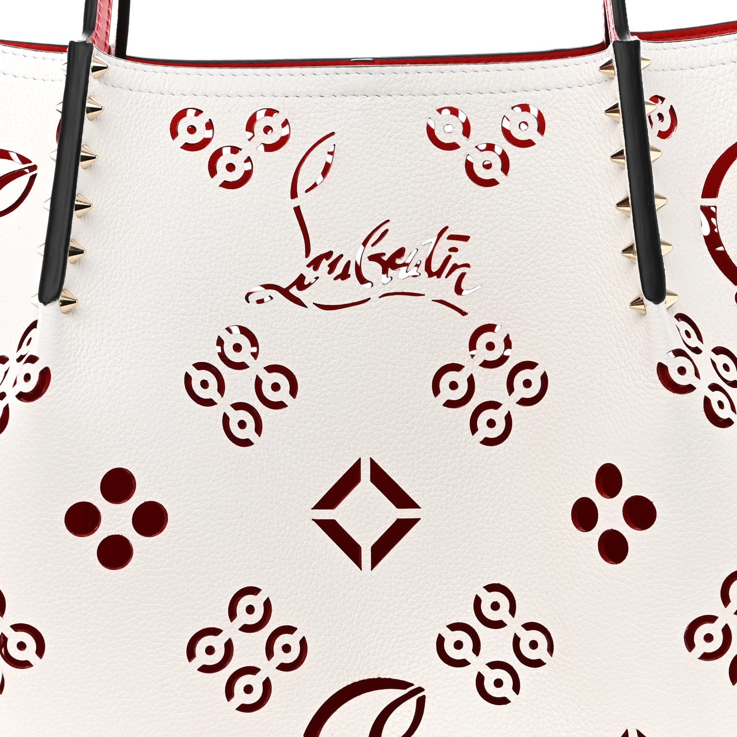 Christian Louboutin Calfskin Perforated Large Loubinthesky Cabarock Spikes Tote Snow 7 of 9