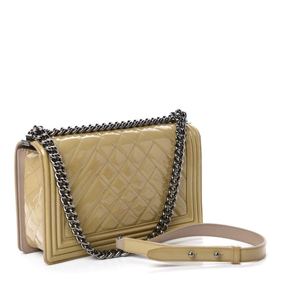 Chanel Patent Chevron Quilted New Medium Boy Flap Light Beige 3 of 12