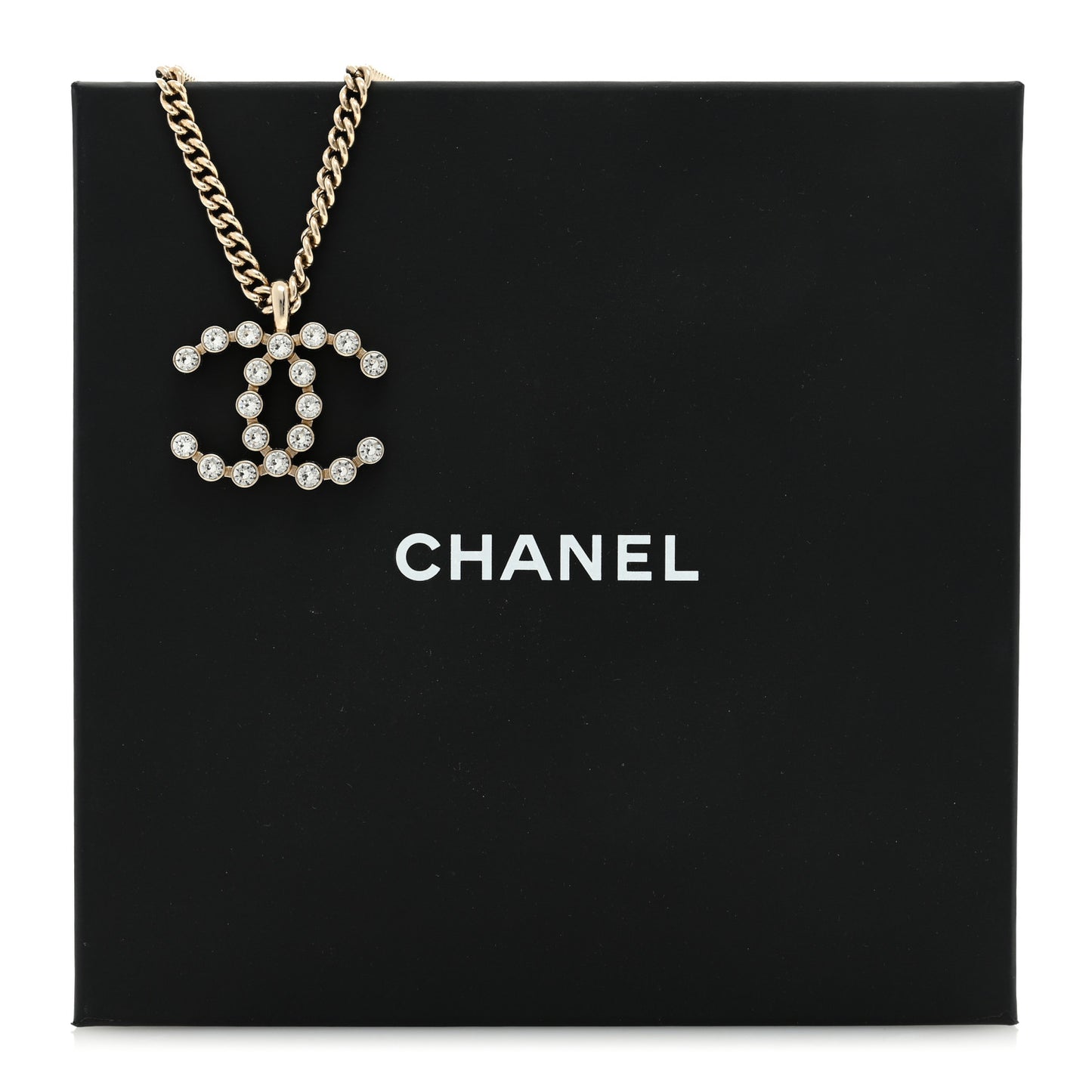 Metal Crystal CC Pendant Necklace Gold