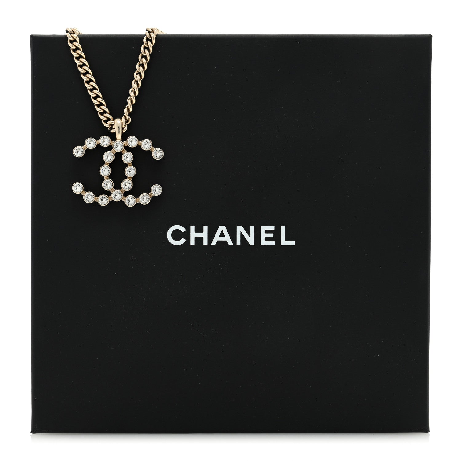Chanel Metal Crystal CC Pendant Necklace Gold 5 of 5