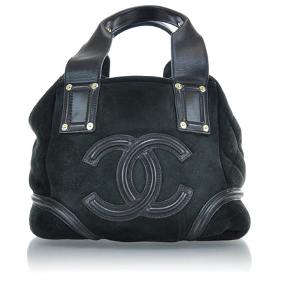 Chanel Suede Quilted CC Handbag Black 1 of 10