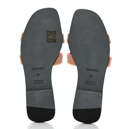 Hermes Mink Fur Oran Sandals 37 Blush Gris Fume 5 of 8