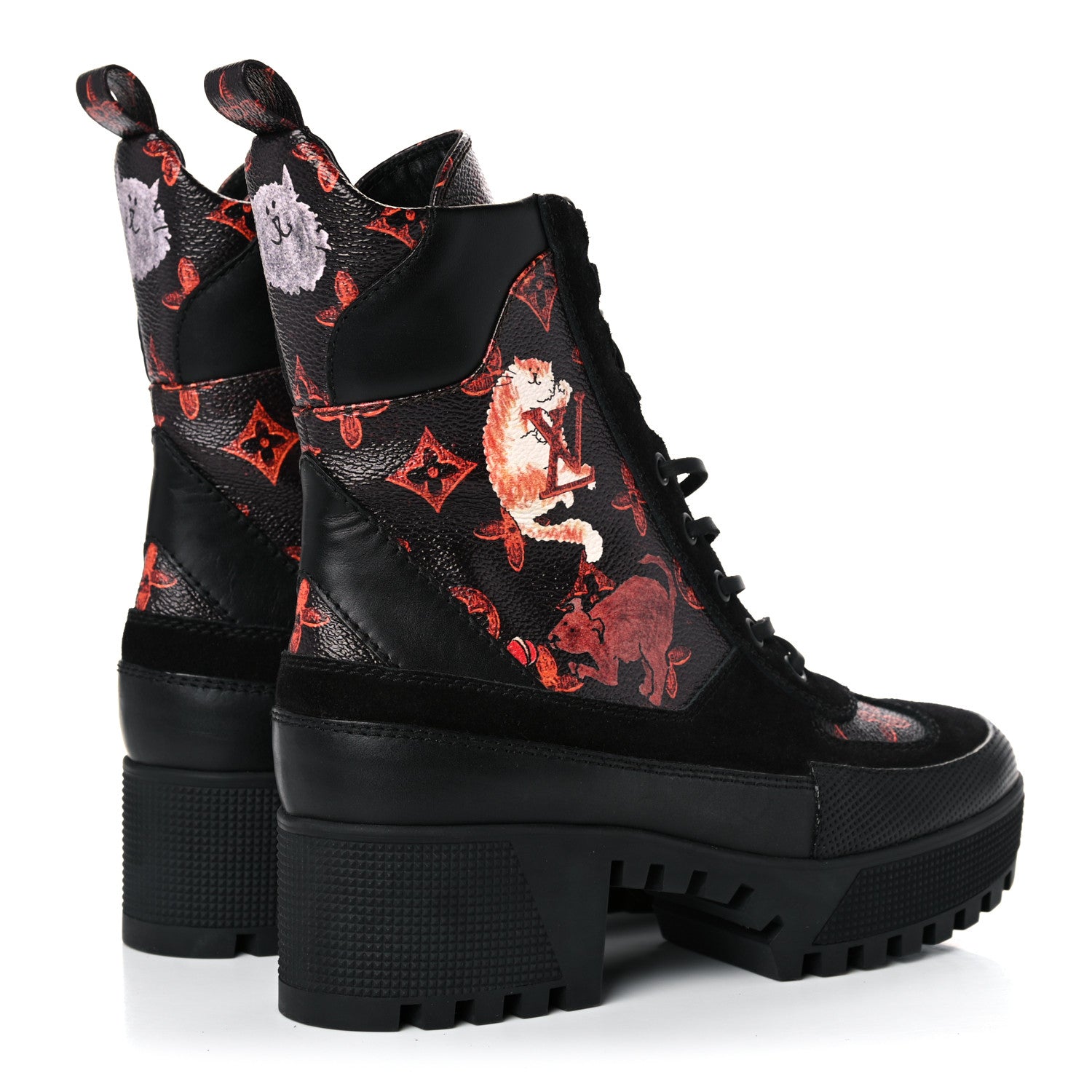 Louis Vuitton Suede Calfskin Catogram Laureate Platform Desert Boots 36.5 Black Marron 4 of 10