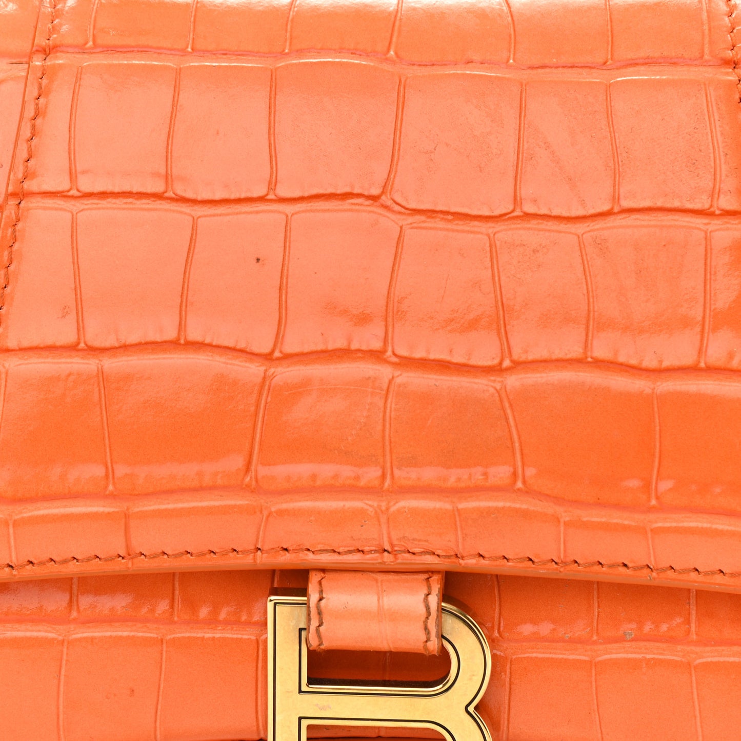 Shiny Calfskin Crocodile Embossed Small Hourglass Top Handle Bag Orange