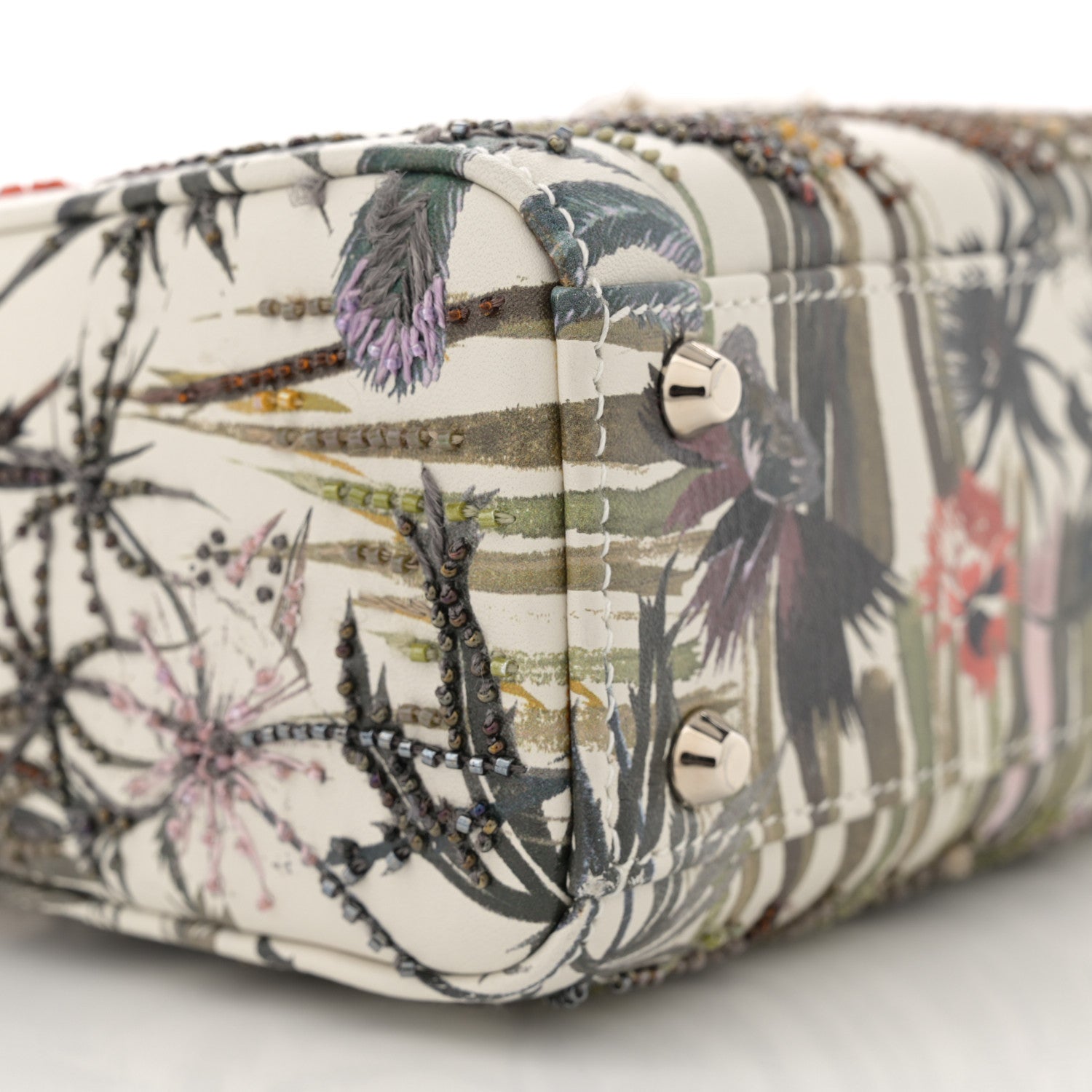 Christian Dior Calfskin Beaded Embroidered Jardin Naturel Mini Lady Dior White Multicolor 9 of 10