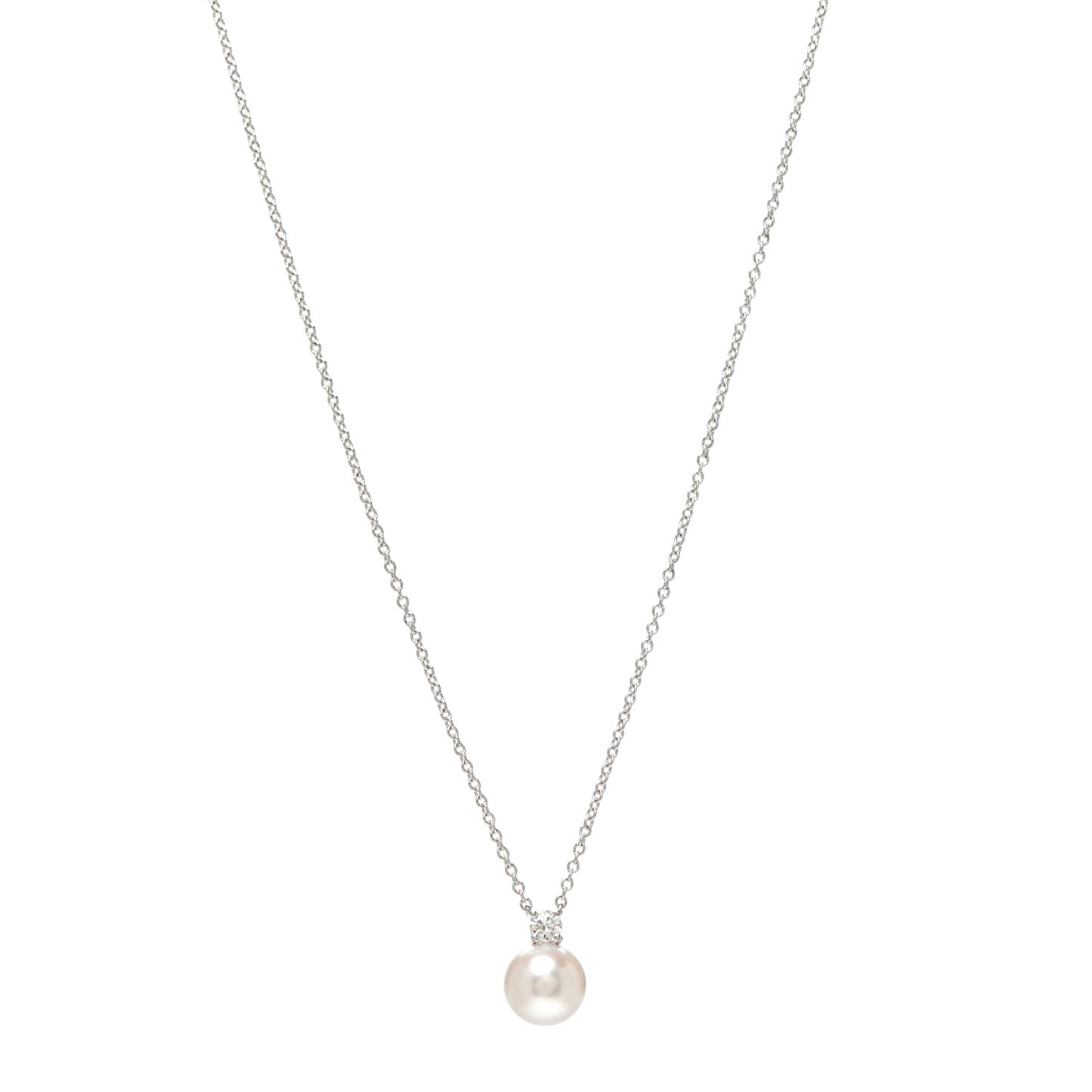 18K White Gold Diamond Pearl 6.5-7mm Pendant Necklace