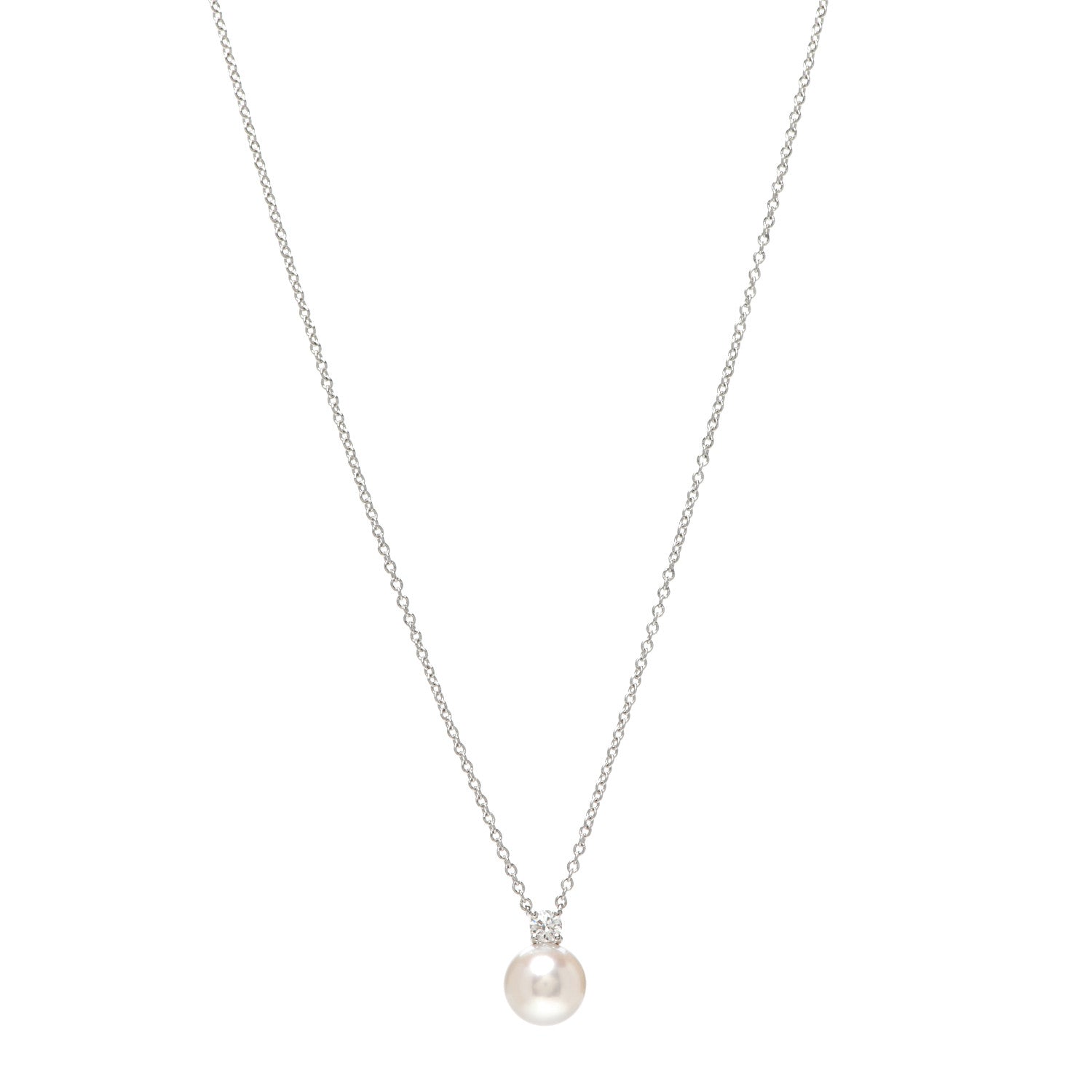 Tiffany 18K White Gold Diamond Pearl 6.5-7mm Pendant Necklace 1 of 7