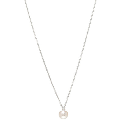 Tiffany 18K White Gold Diamond Pearl 6.5-7mm Pendant Necklace 1 of 7