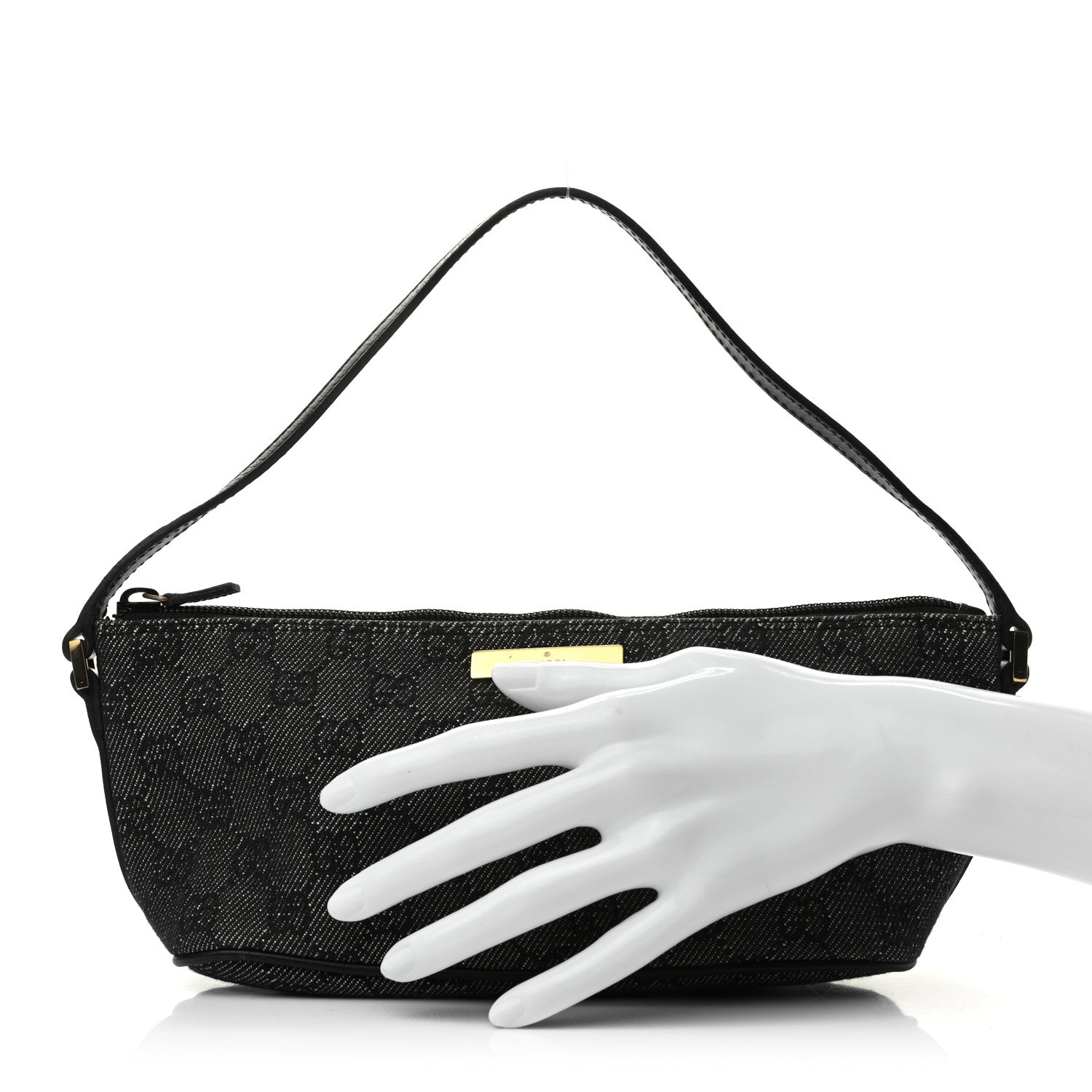 Gucci Denim Monogram Boat Pochette Black 2 of 7