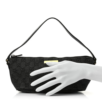 Gucci Denim Monogram Boat Pochette Black 2 of 7