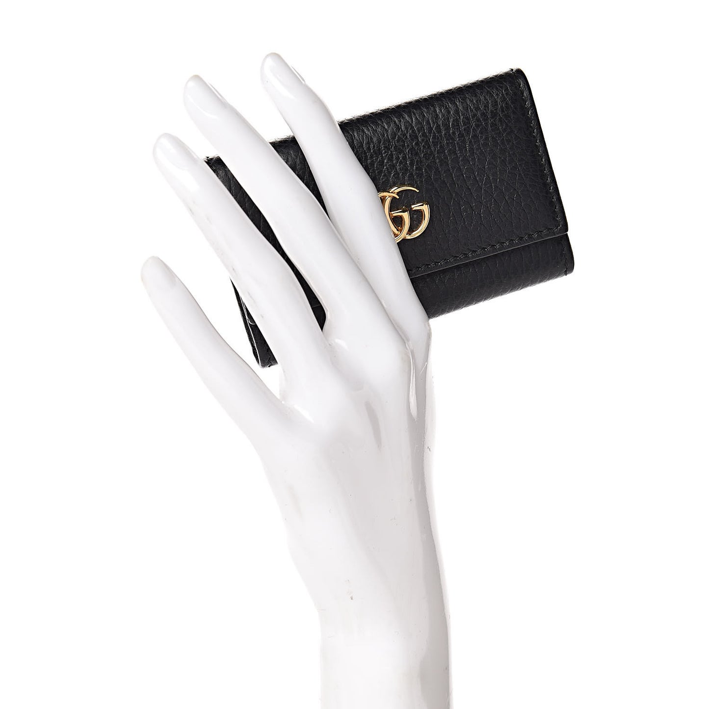 Pebbled Calfskin GG Marmont 6 Key Holder Black