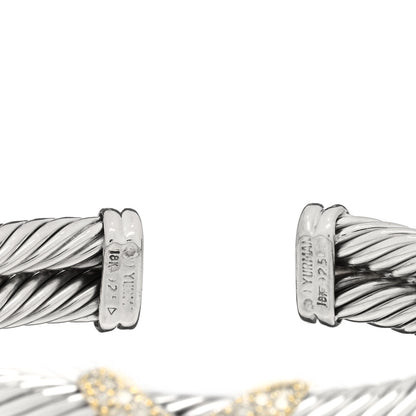 David Yurman Sterling Silver 18K Gold Diamond X Double Cable Bracelet 3 of 3