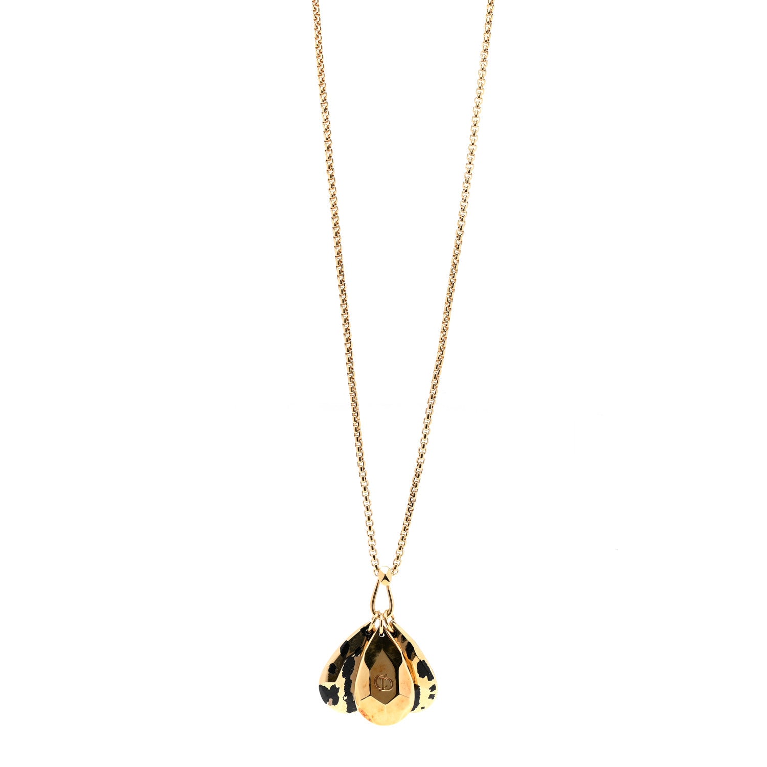 Christian Dior Metal Leopard Teardrop Necklace Gold 1 of 5