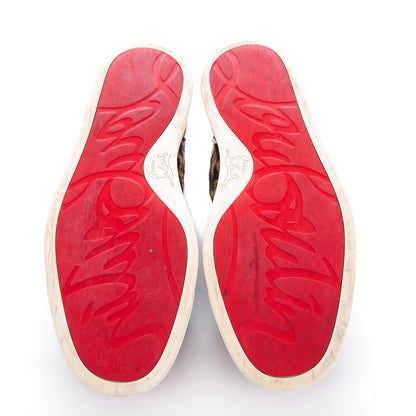 Christian Louboutin Canvas Leopard Print Louis Junior Spikes Flat Sneakers 36 Red 5 of 9