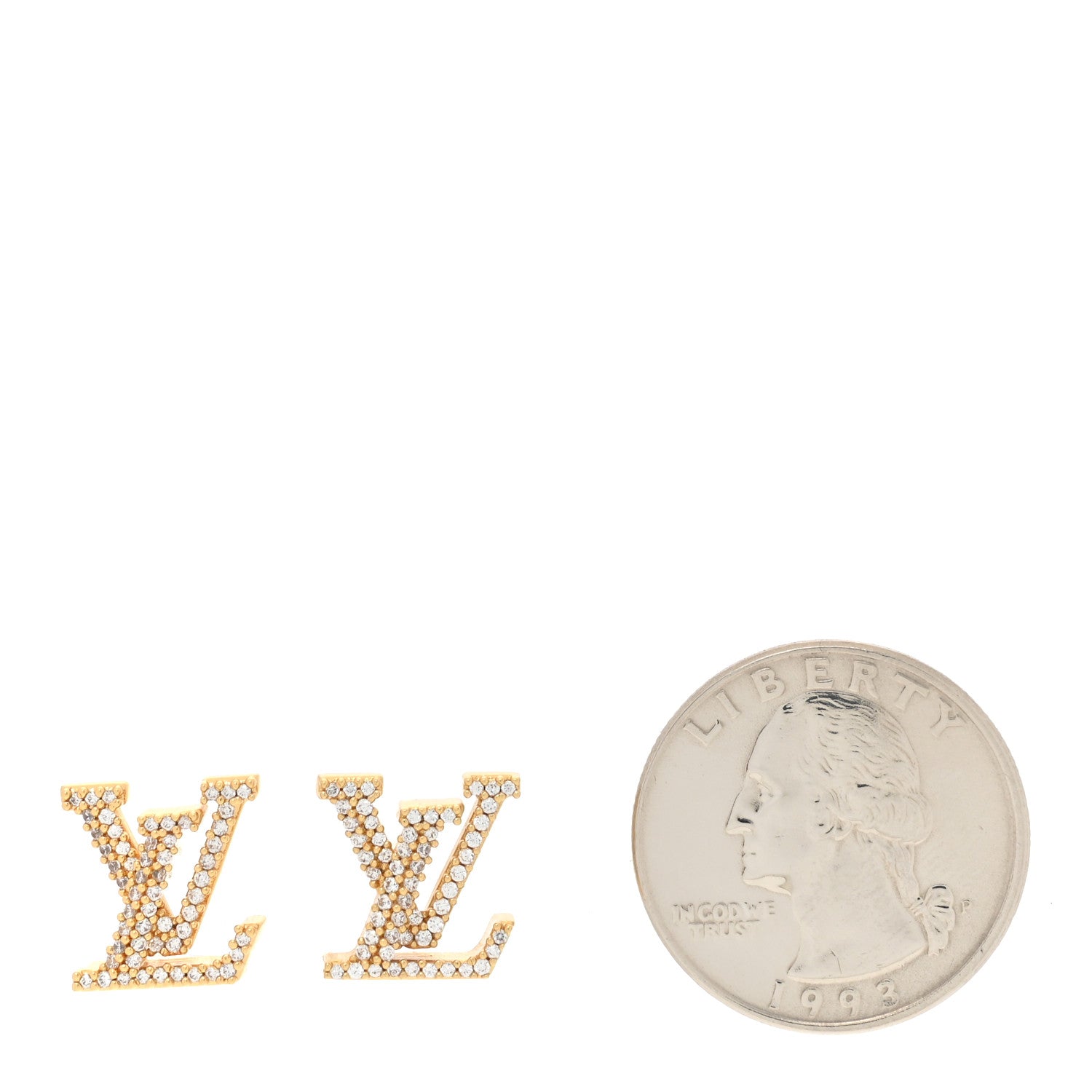 Louis Vuitton Metal Crystal LV Iconic Earrings Gold 2 of 4