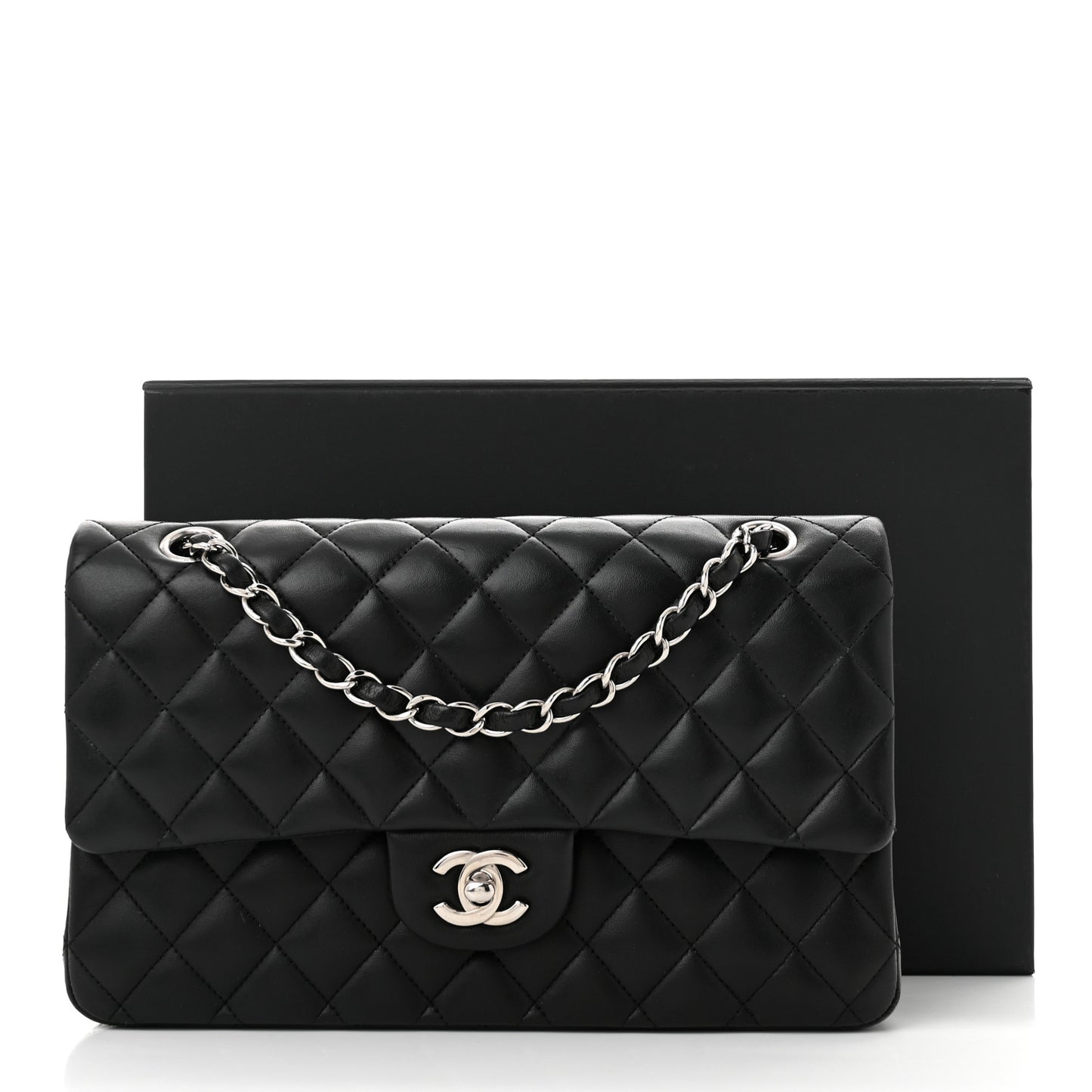 Lambskin Quilted Medium Double Flap Black