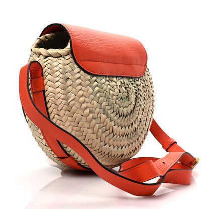Chloe Raffia Calfskin Marcie Basket Small Marcie Round Crossbody Bag Orange Fizz 3 of 7