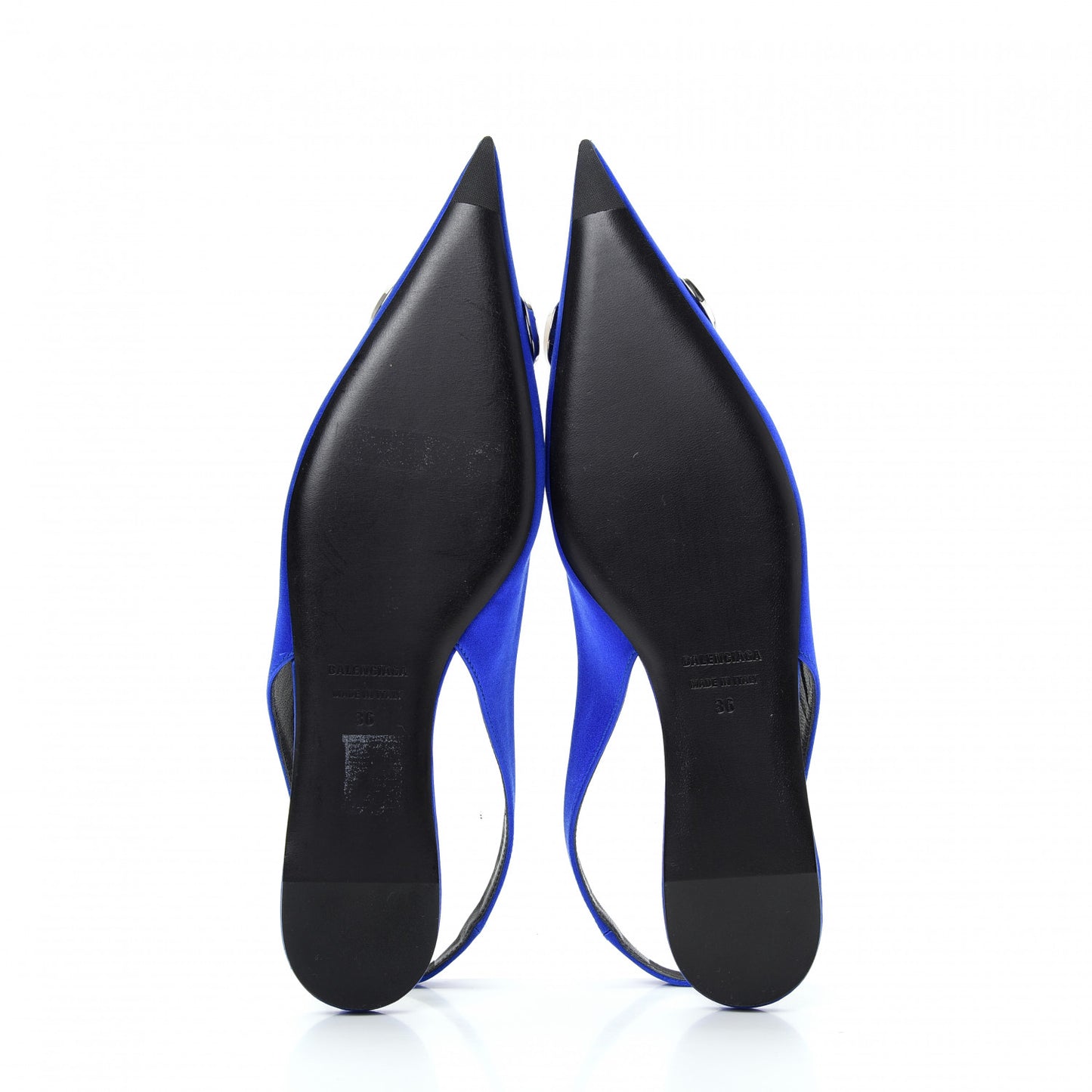 Satin BB Knife Pointy Toe Slingback Flats 36 Bleu