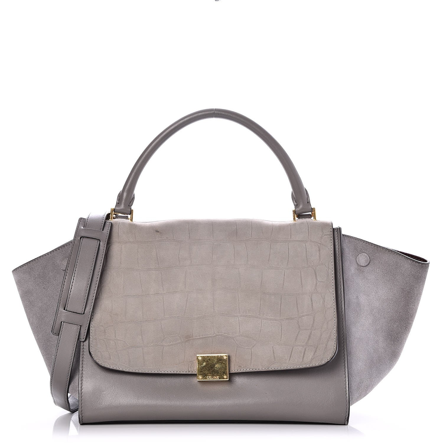 Celine Crocodile Embossed Nubuck Medium Trapeze Grey 1 of 14